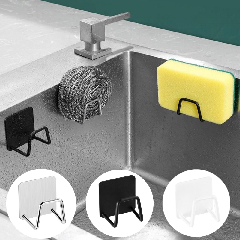 Kitchen Gadgets Storage Ideas - キッチンステンレス鋼シンクスポンジホルダー自己粘着排水乾燥ラックキッチン壁フックアクセサリー収納オーガナイザー
