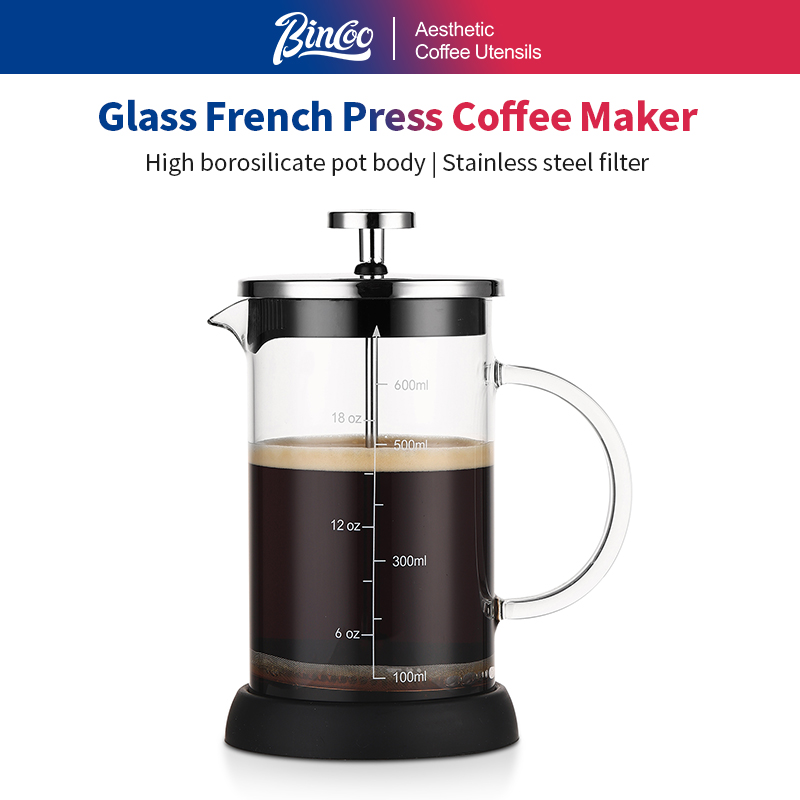 French Press Coffee Maker - ビンコウ フレンチプレスコーヒーメーカー 350/600ml ステンレスフィルター付き - コーヒー、ミルクシェイク用耐熱ガラス