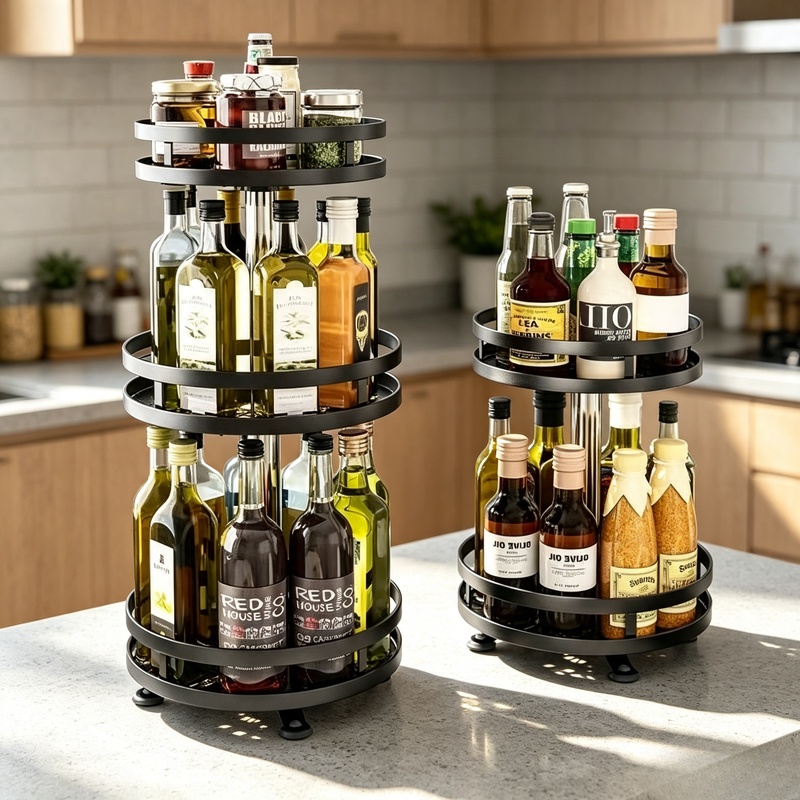 Kitchen Gadgets Storage Ideas - 360 ° 回転式スパイスターンテーブル キッチンカウンター調味料収納オーガナイザー 多機能アクセサリーラック