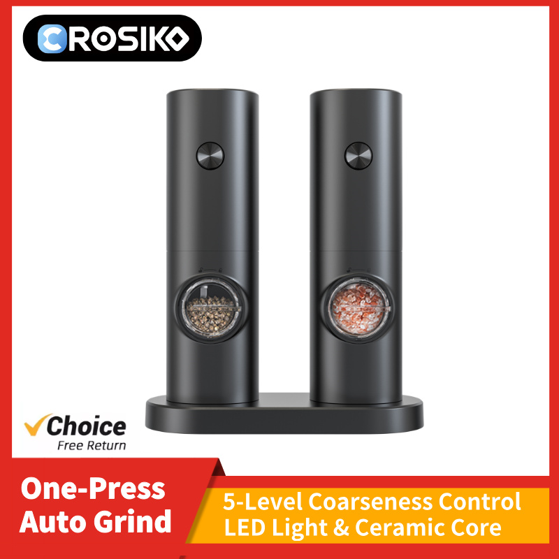 Kitchen Gadgets Electric - CROSIKO KYMQ-14BS LED 電動ペッパーソルトグラインダー 5 ギア調整可能なセラミック粉砕ミルキッチンガジェット