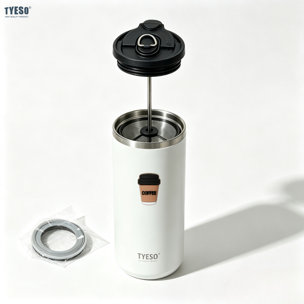 French Press Coffee Maker - Tyeso 750ml フレンチプレス真空断熱マグカップ ステンレス製 コールドブリューコーヒーメーカー ティーインフューザー