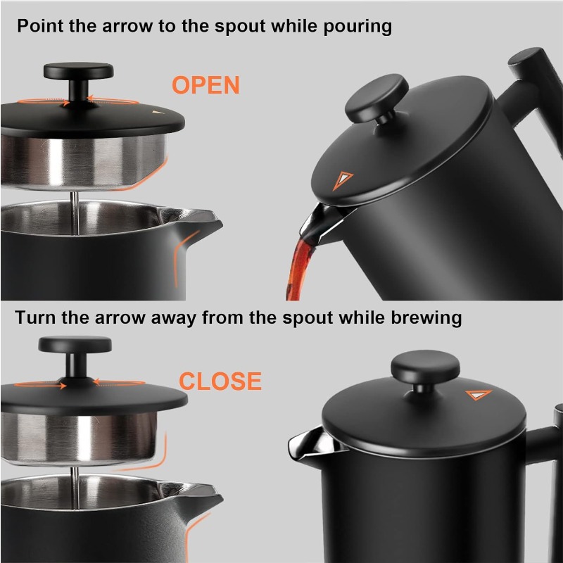 フレンチプレスコーヒーメーカー 34オンス ステンレス製 ベ - French Press Coffee Maker のレビューと価格