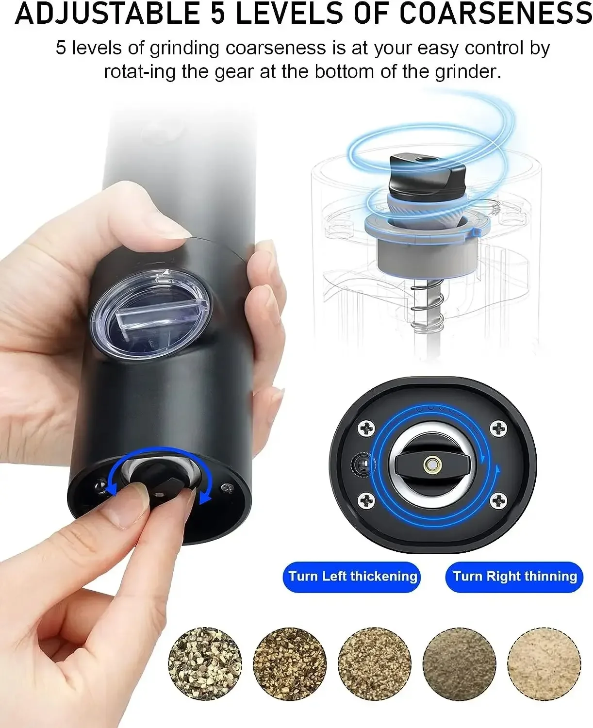 調整可能な粗さの電気塩コショウグラインダー、詰め替え可能なミ - Kitchen Gadgets Electric のレビューと価格