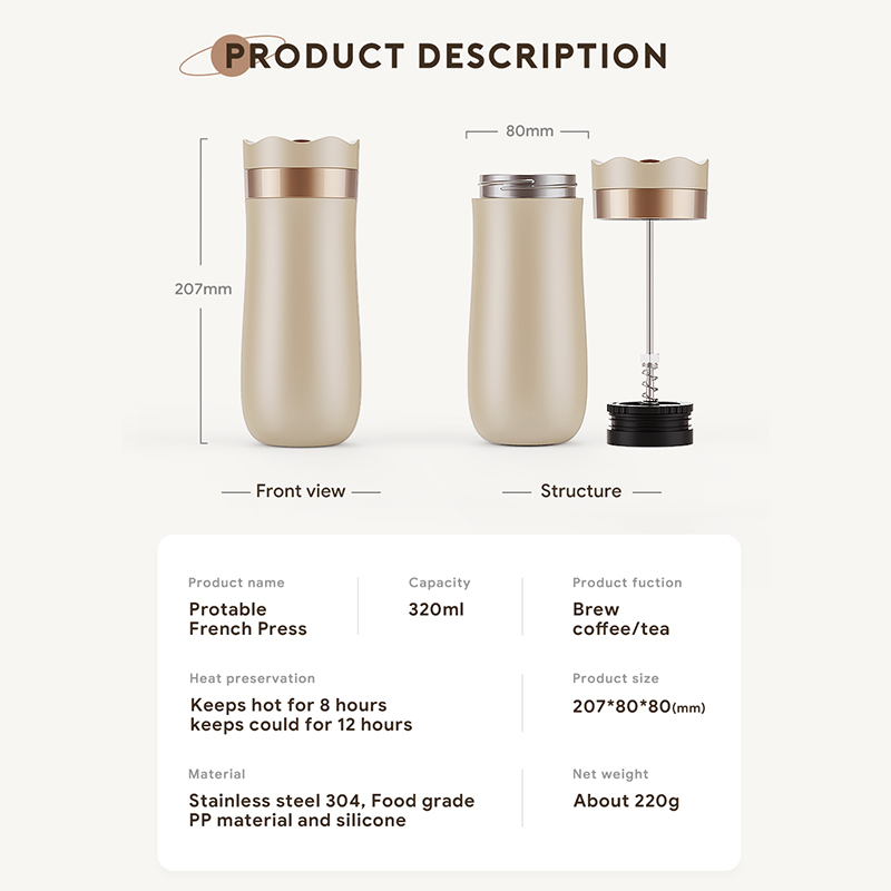 トラベルマグ,伸縮性フィルター付き,コーヒーと紅茶用,ステン - French Press Coffee Maker のレビューと価格