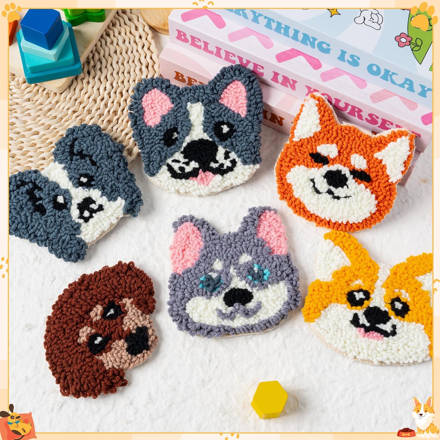 6個入り猫柄パンチニードル刺繍コースターセット 大人向けパン - Kitchen Gadgets Crossword のレビューと価格