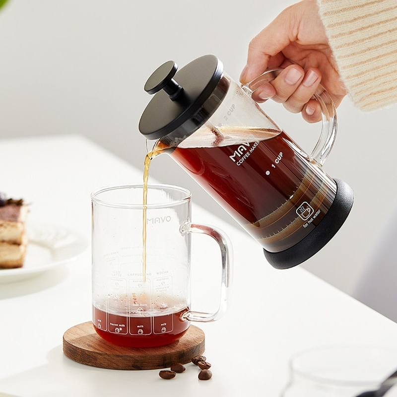 MAVO フレンチプレスコーヒーメーカー ダブルメッシュフィ - French Press Coffee Maker のレビューと価格
