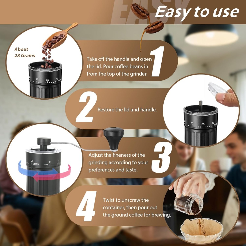 手動コーヒーグラインダー 40段階外部調整付き ハンドクラン - French Press Coffee Maker のレビューと価格