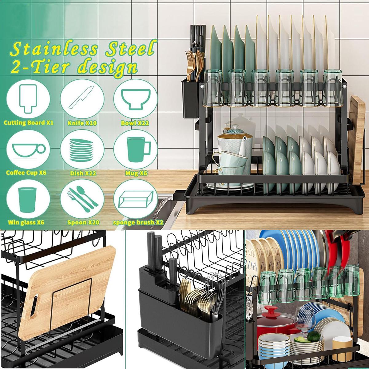2段式食器乾燥ラック キッチンカウンター用 防錆食器乾燥台  - Kitchen Gadgets Storage Ideas のレビューと価格