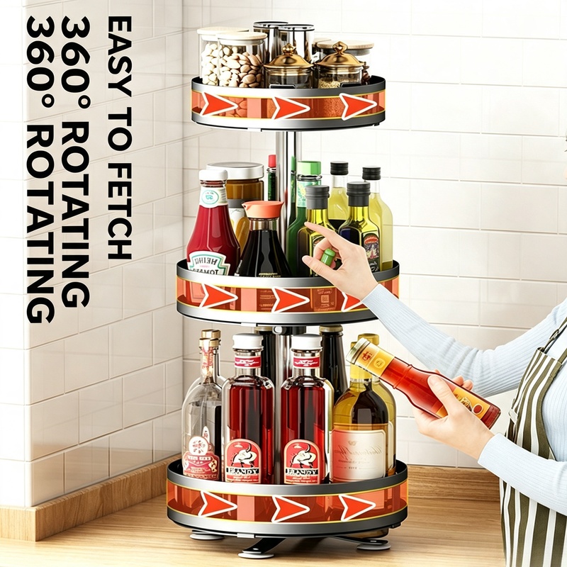 360 ° 回転可能なスパイス収納ターンテーブルキッチンオー - Kitchen Gadgets Storage Ideas のレビューと価格